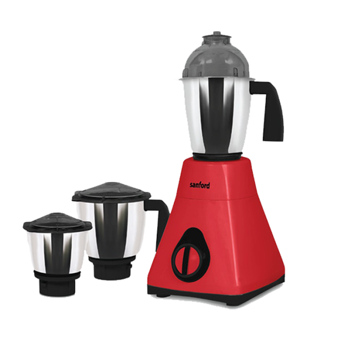 Sanford SF5911GM 3-in-1 Mixer GrinderKitchen Appliances800 Watts Powerful Copper Motor. 1.5 Litre Stainless Steel Liquidizer Jar with Smoke Color PC Lid. 1.0 Litre Stainless Steel Dry Jar with Smoke Color PC Lid. 0.5 Litre Stainless Steel Chutney Jar with